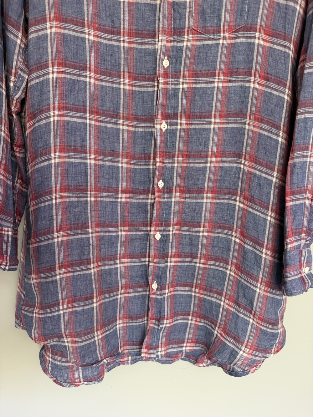 Frank & Eileen "Mary" 100% Linen Red White Blue Plaid‎ Button Front Shirt Dress - Picture 8 of 16